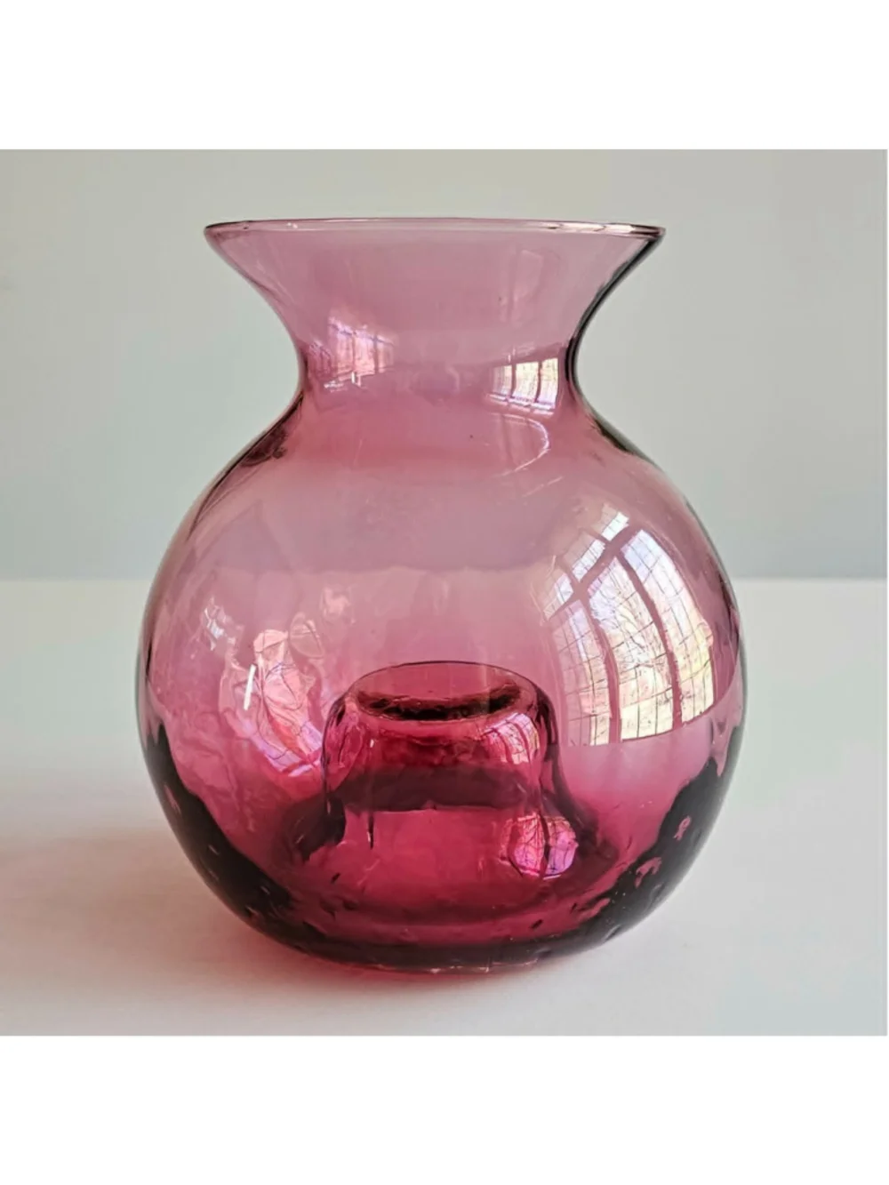 Vintage Pilgrim Glass Cranberry Optic Rose Bowl Vase - 5.5